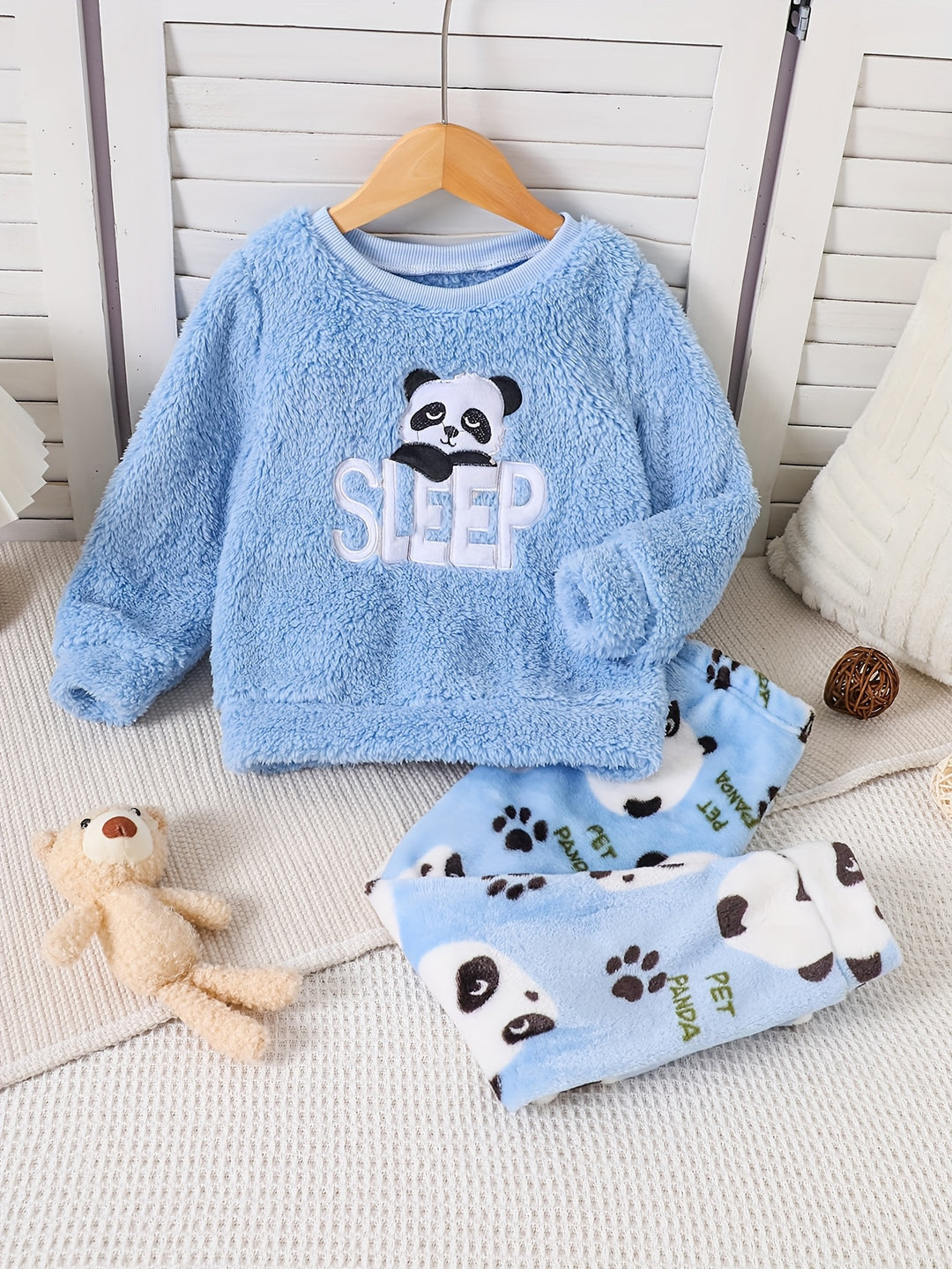 PandaNest – 2-Piece Girls Panda Fleece Pajama Set