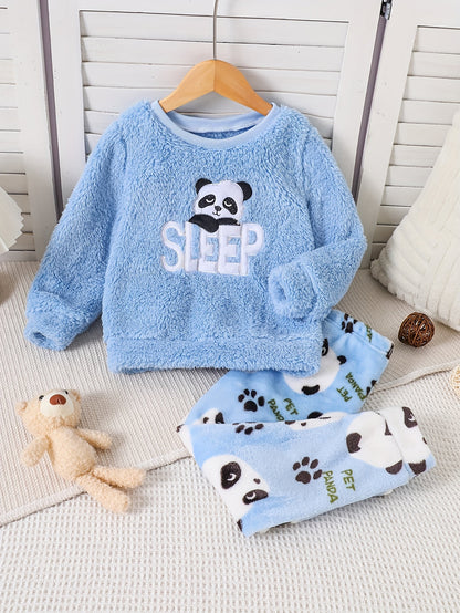 PandaNest – 2-Piece Girls Panda Fleece Pajama Set
