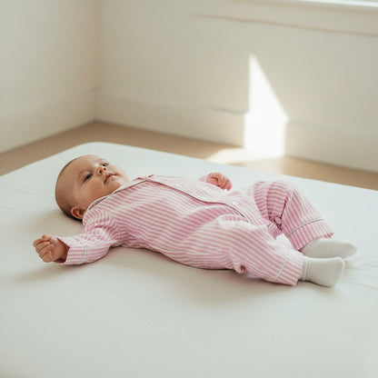 StripeSnug – Baby Striped Button Pajama Romper