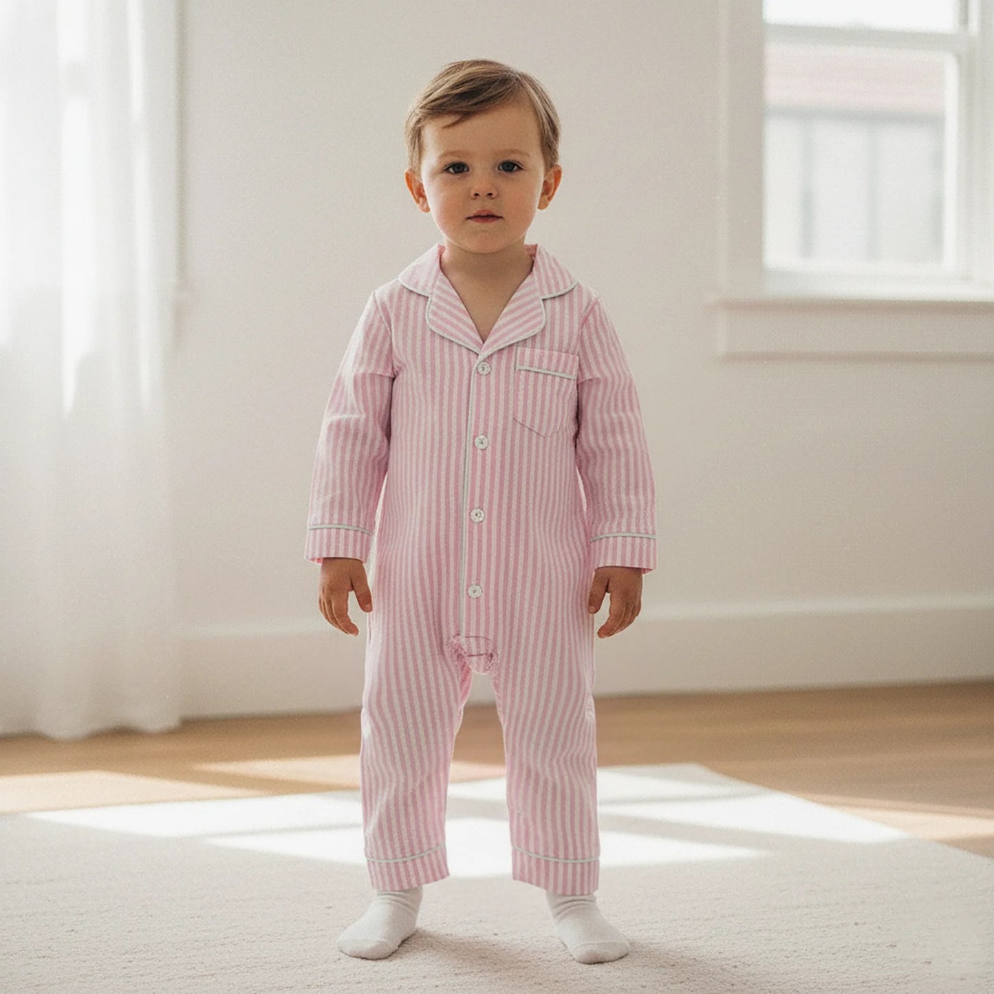 StripeSnug – Baby Striped Button Pajama Romper