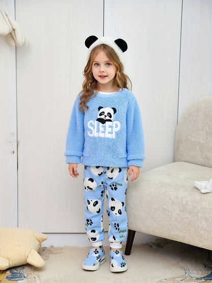 PandaNest – 2-Piece Girls Panda Fleece Pajama Set