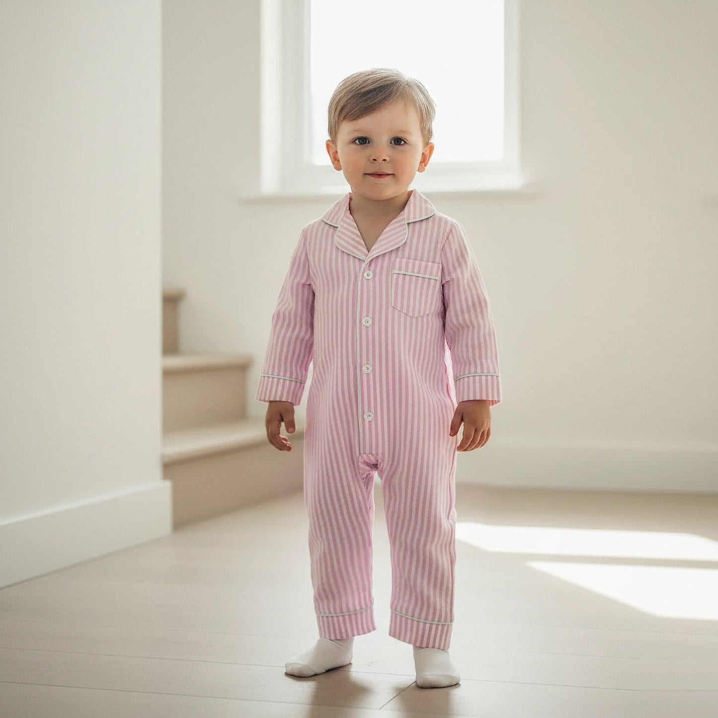 StripeSnug – Baby Striped Button Pajama Romper