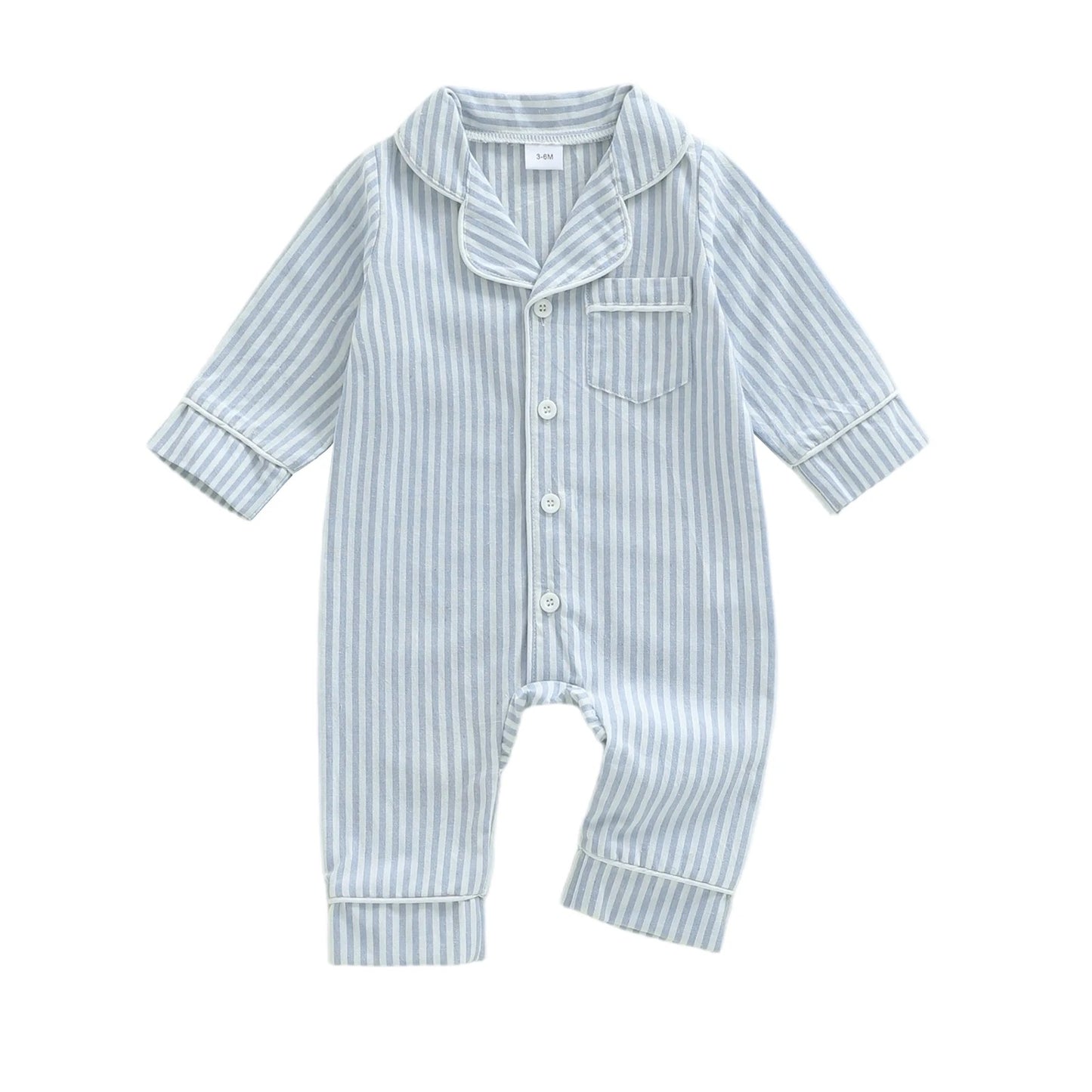 StripeSnug – Baby Striped Button Pajama Romper