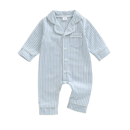 StripeSnug – Baby Striped Button Pajama Romper