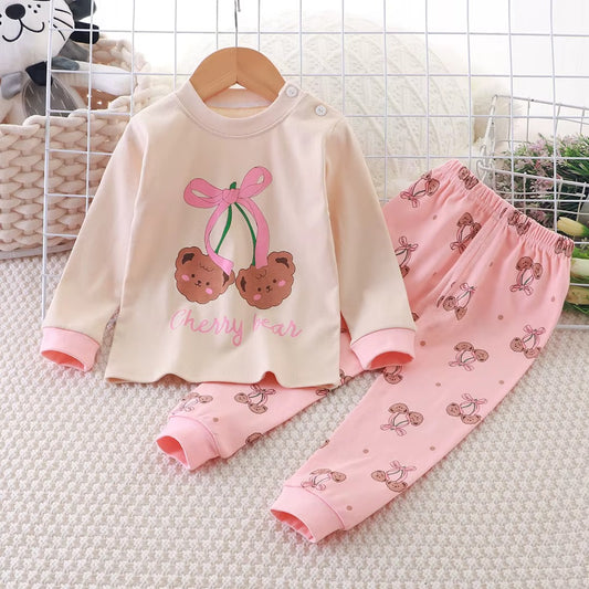 PinkCuddle – 2-Piece Kids Cartoon Cotton Pajama Set
