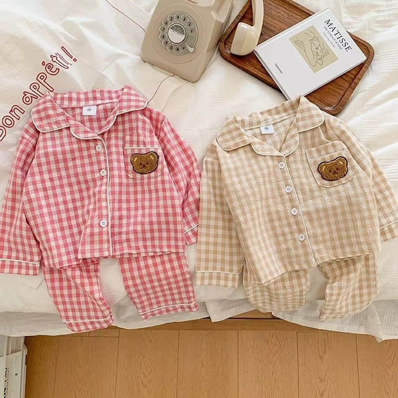 PlaidCubs – 2-Piece Kids Bear Plaid Pajama Set