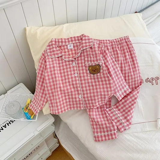 PlaidCubs – 2-Piece Kids Bear Plaid Pajama Set